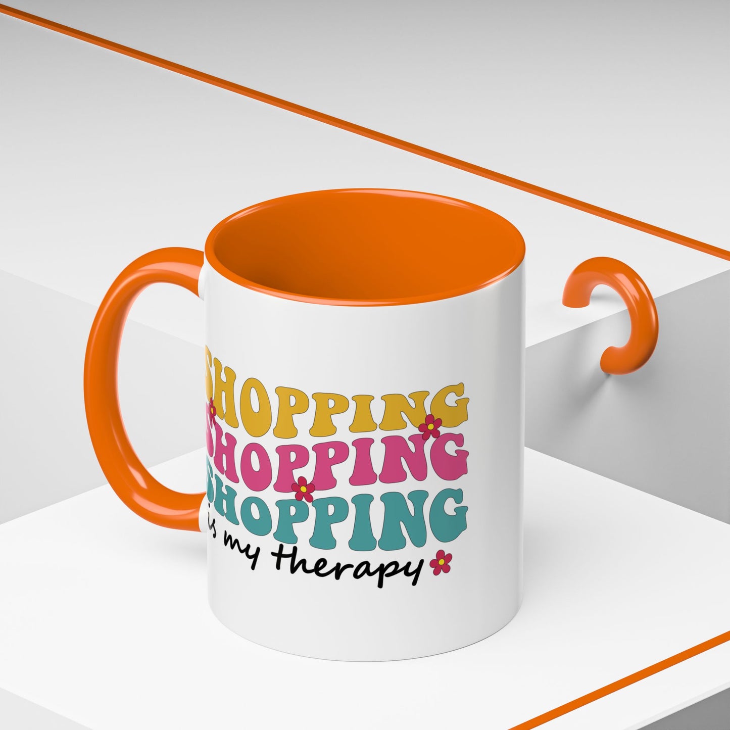 Accent Coffee Mug - "Shopping is my Therapy" - Fun Gift for Self-Care, Motivation, & Celebrations