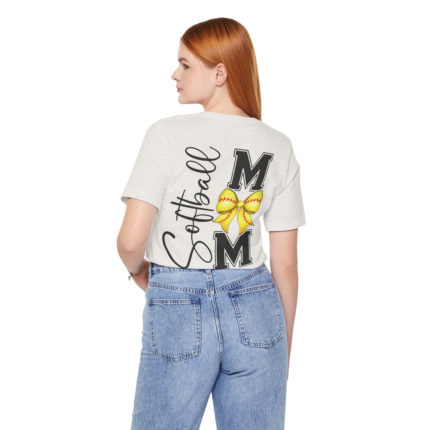 Coquette Bow Front Softball Mom  Rear T Shirt (Light)