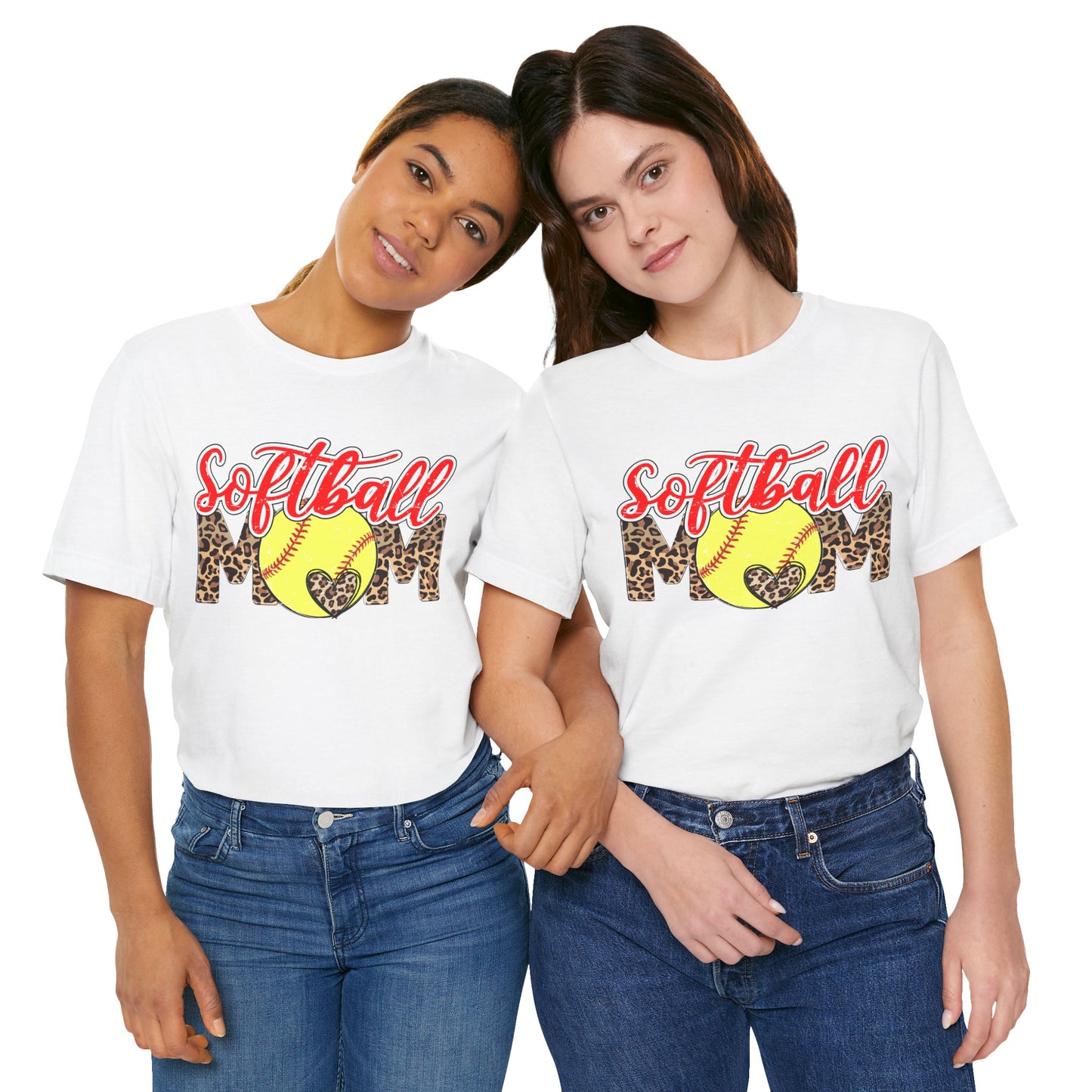 Red and Leopard Softball Mom T Shirt (Light)