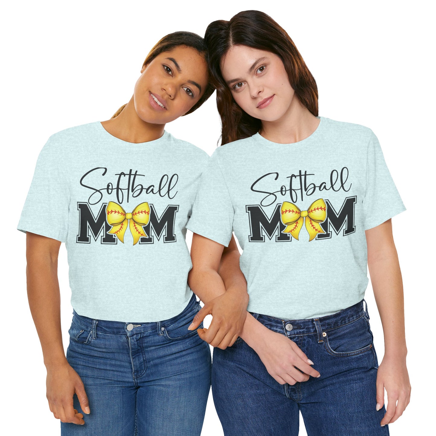 Cursive Softball Mom Coquette Bow T Shirt (Light)
