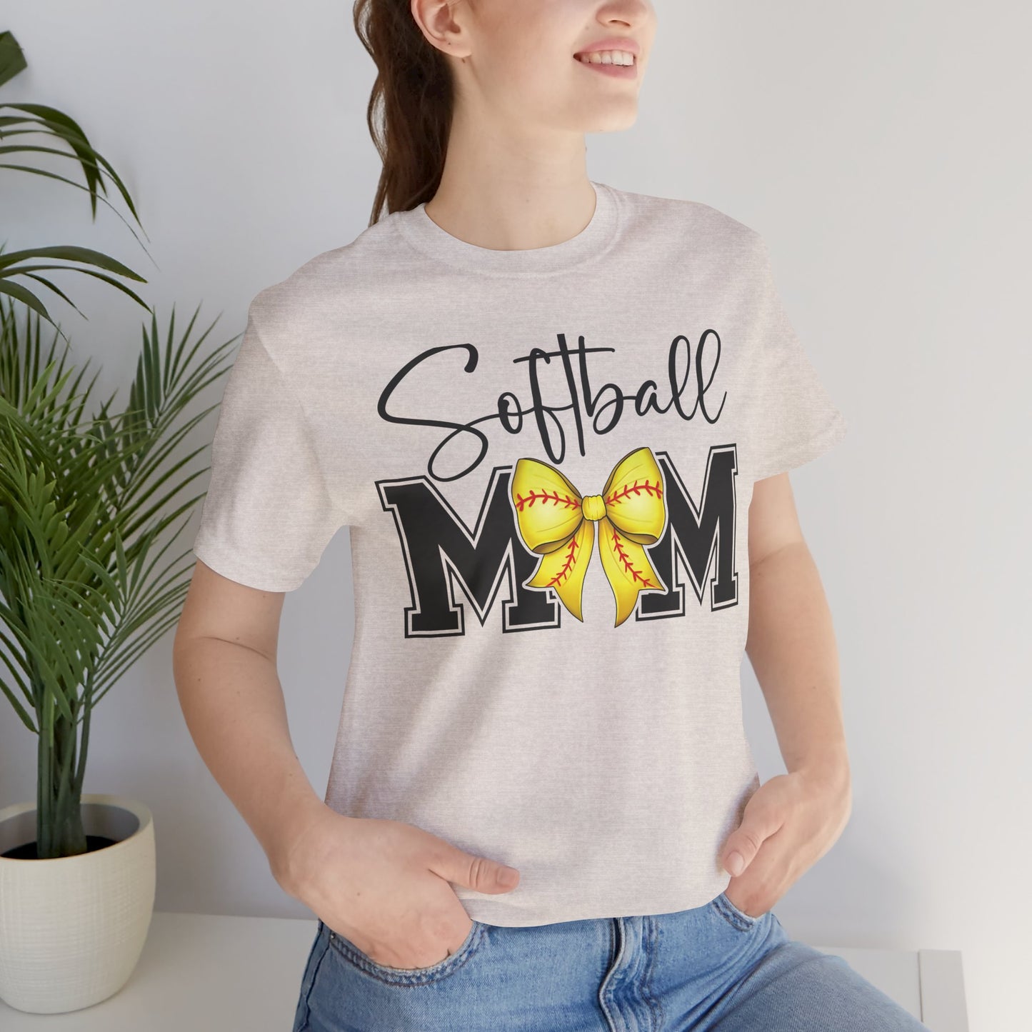 Cursive Softball Mom Coquette Bow T Shirt (Light)