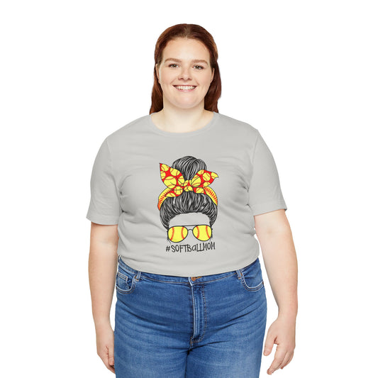 Softball Mom Messy Bun and Glasses T Shirt (Light)