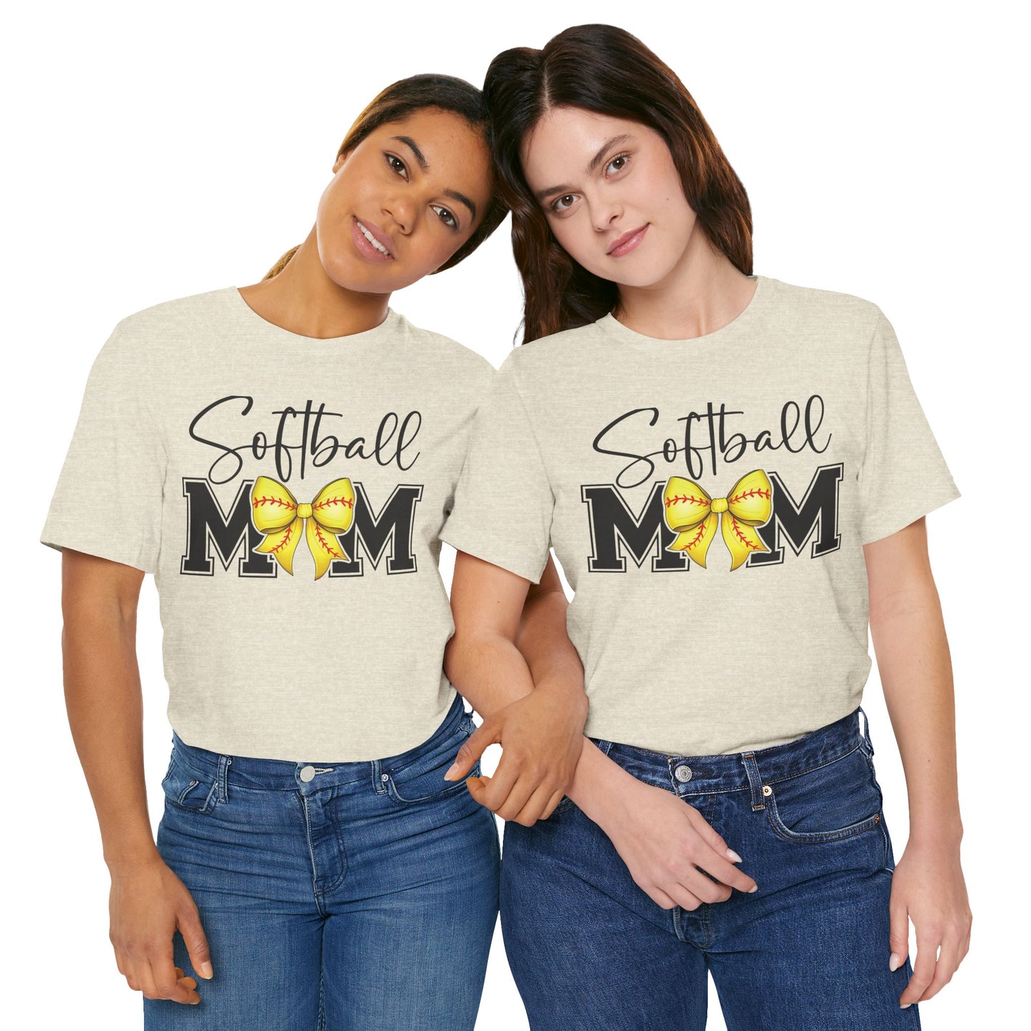 Cursive Softball Mom Coquette Bow T Shirt (Light)