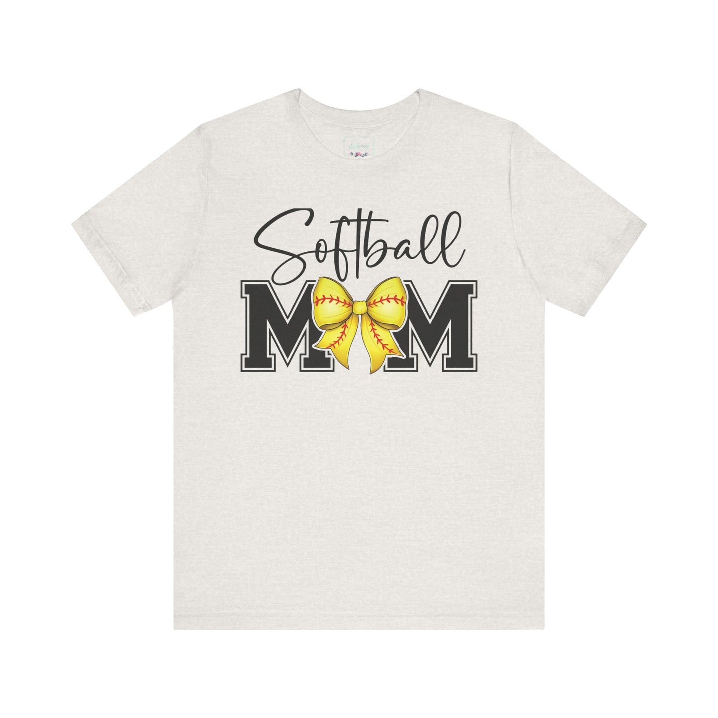 Cursive Softball Mom Coquette Bow T Shirt (Light)