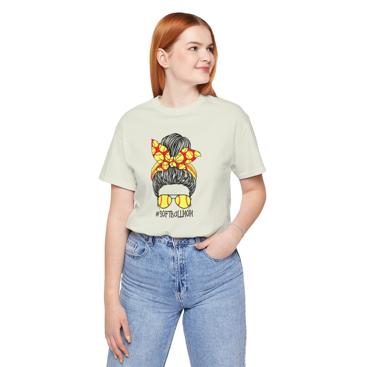 Softball Mom Messy Bun and Glasses T Shirt (Light)