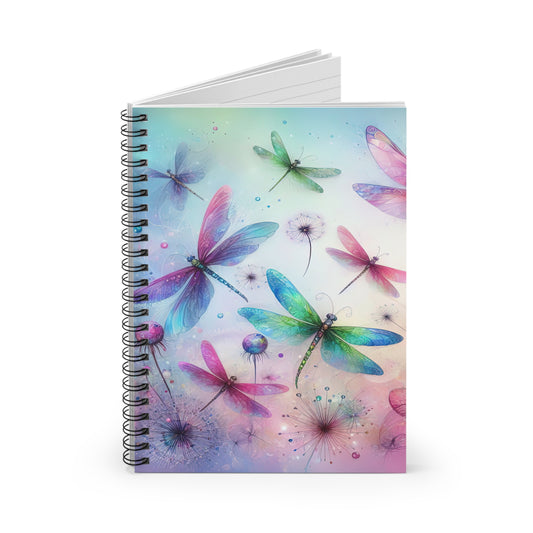 Ruled Line Spiral Notebook Watercolor Dragonflies