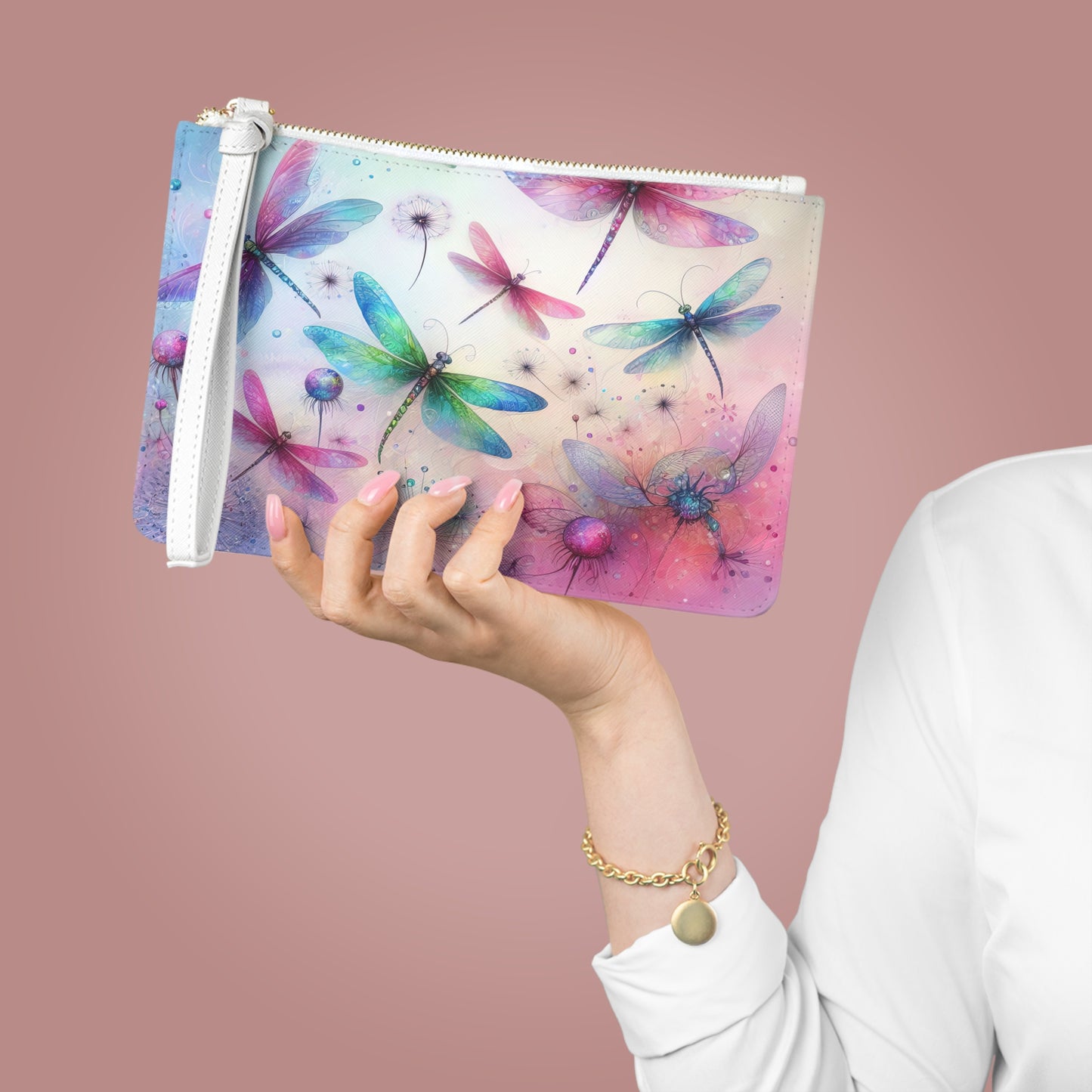 Watercolor Dragonfly Clutch Bag