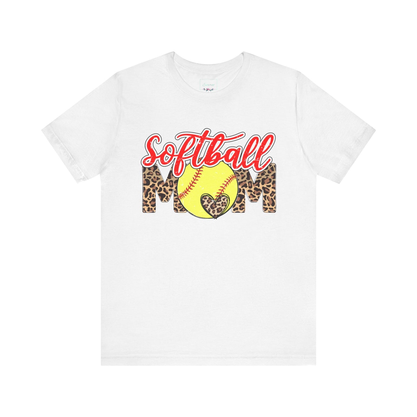 Red and Leopard Softball Mom T Shirt (Light)