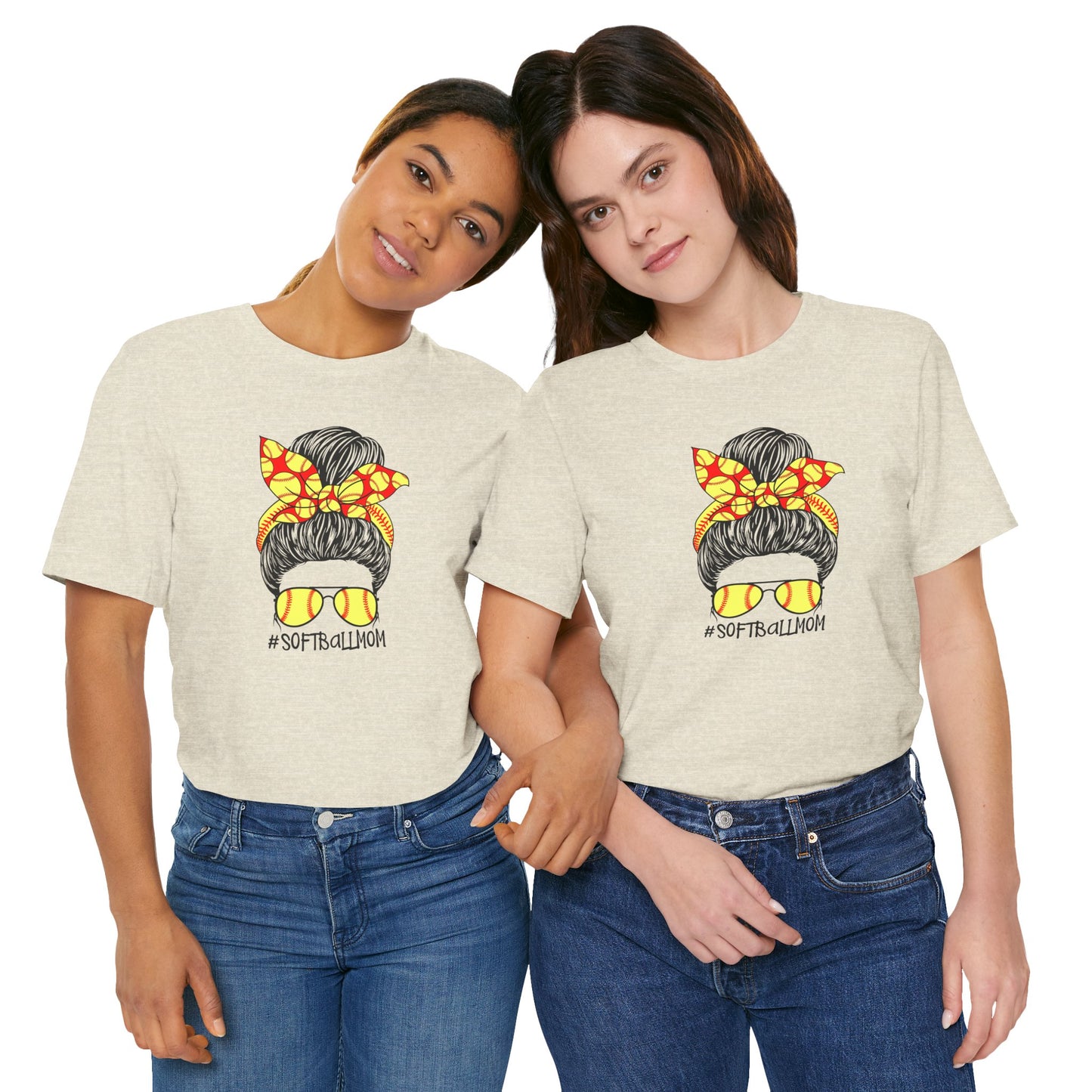 Softball Mom Messy Bun and Glasses T Shirt (Light)