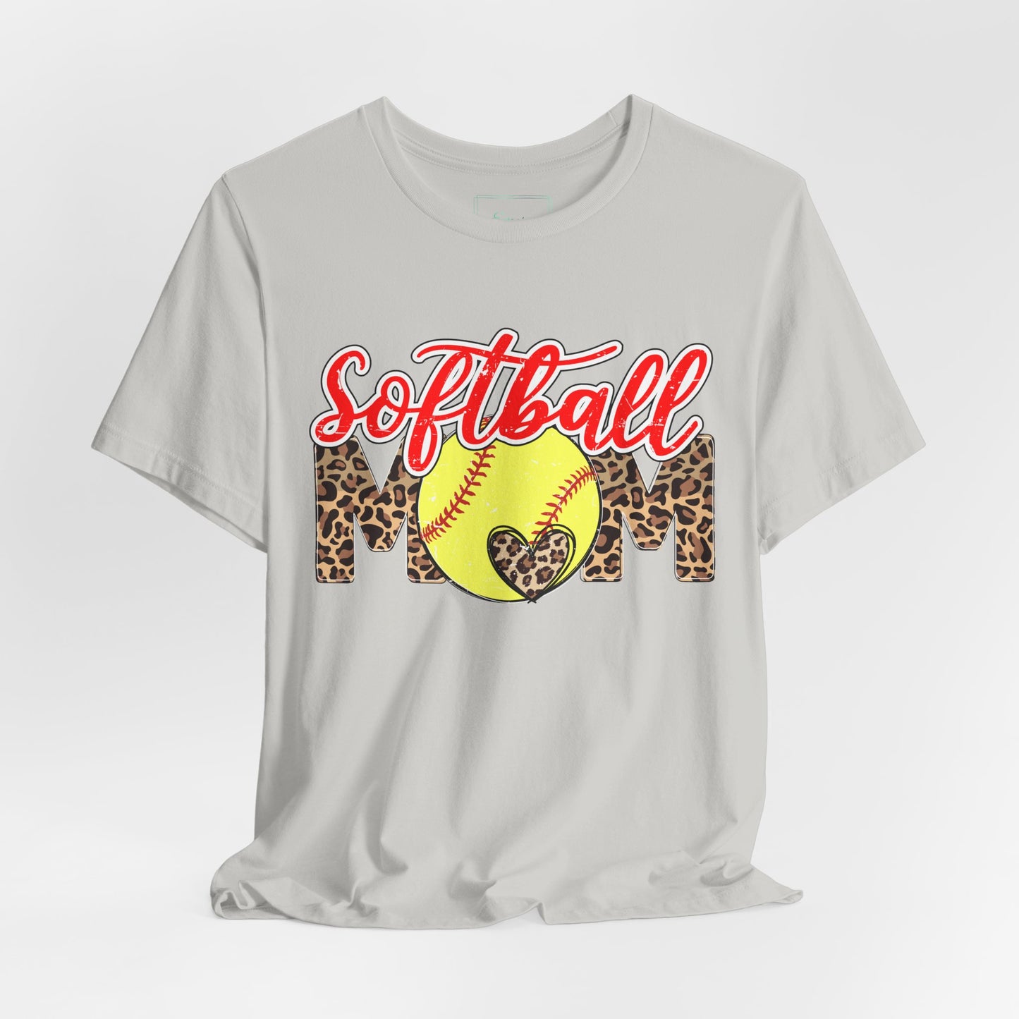 Red and Leopard Softball Mom T Shirt (Light)