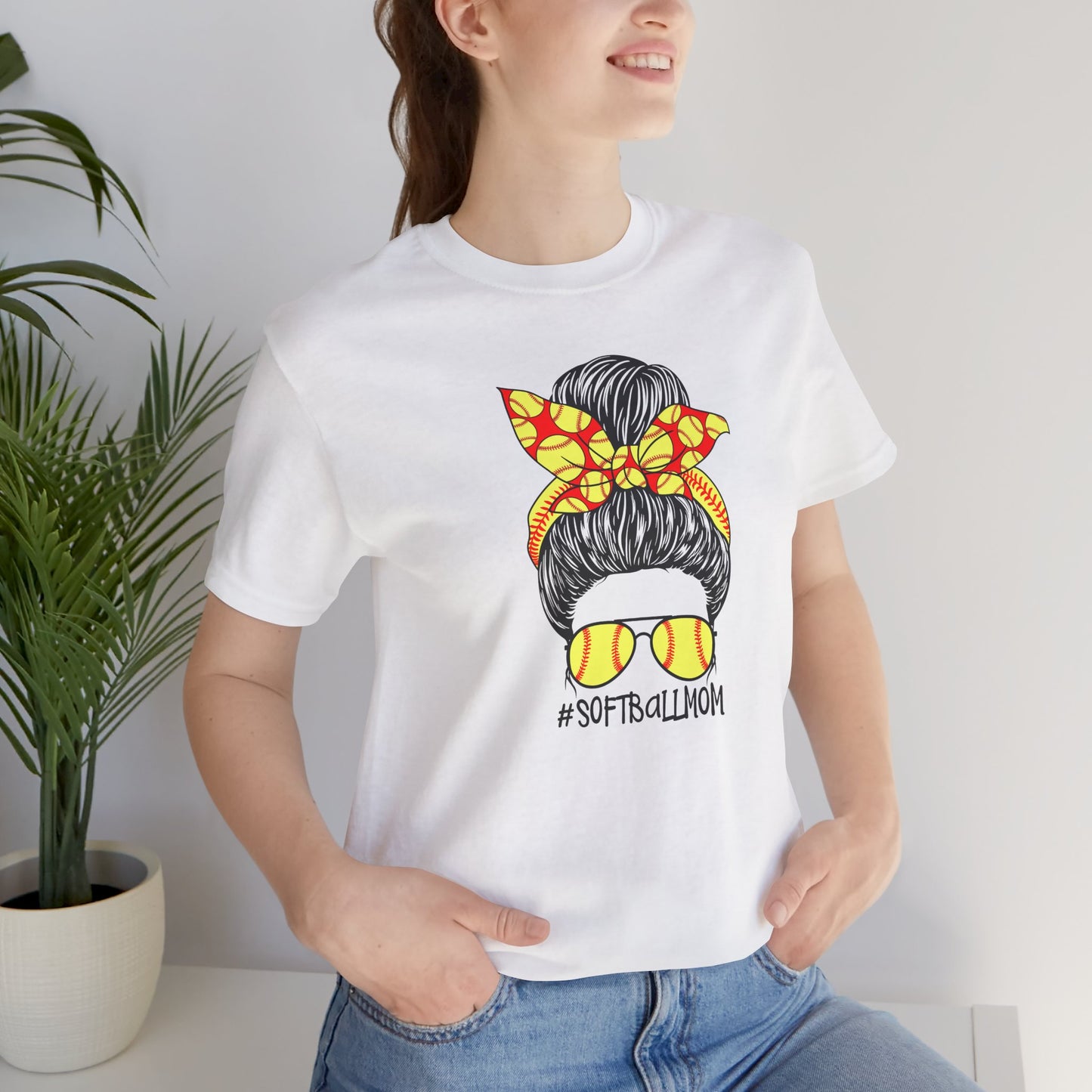 Softball Mom Messy Bun and Glasses T Shirt (Light)