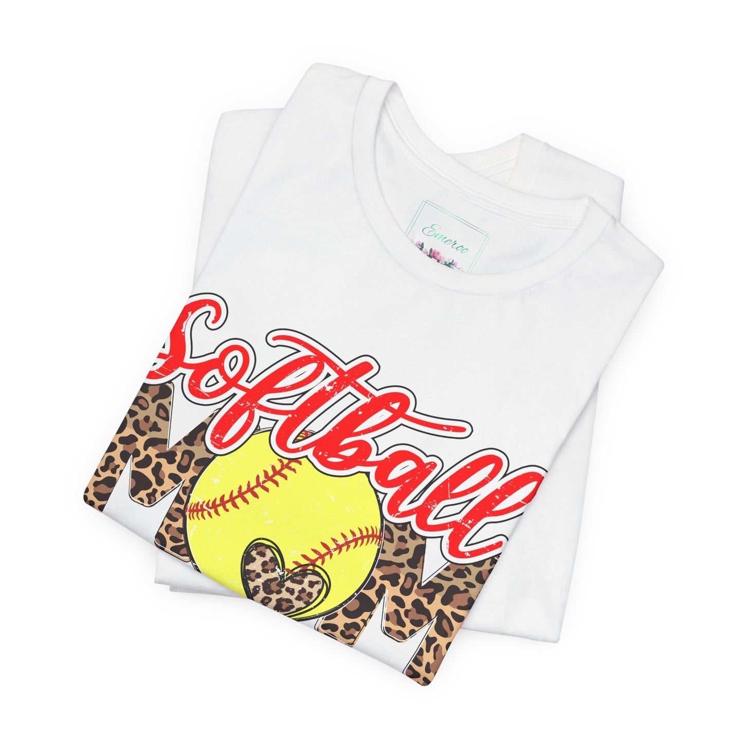 Red and Leopard Softball Mom T Shirt (Light)