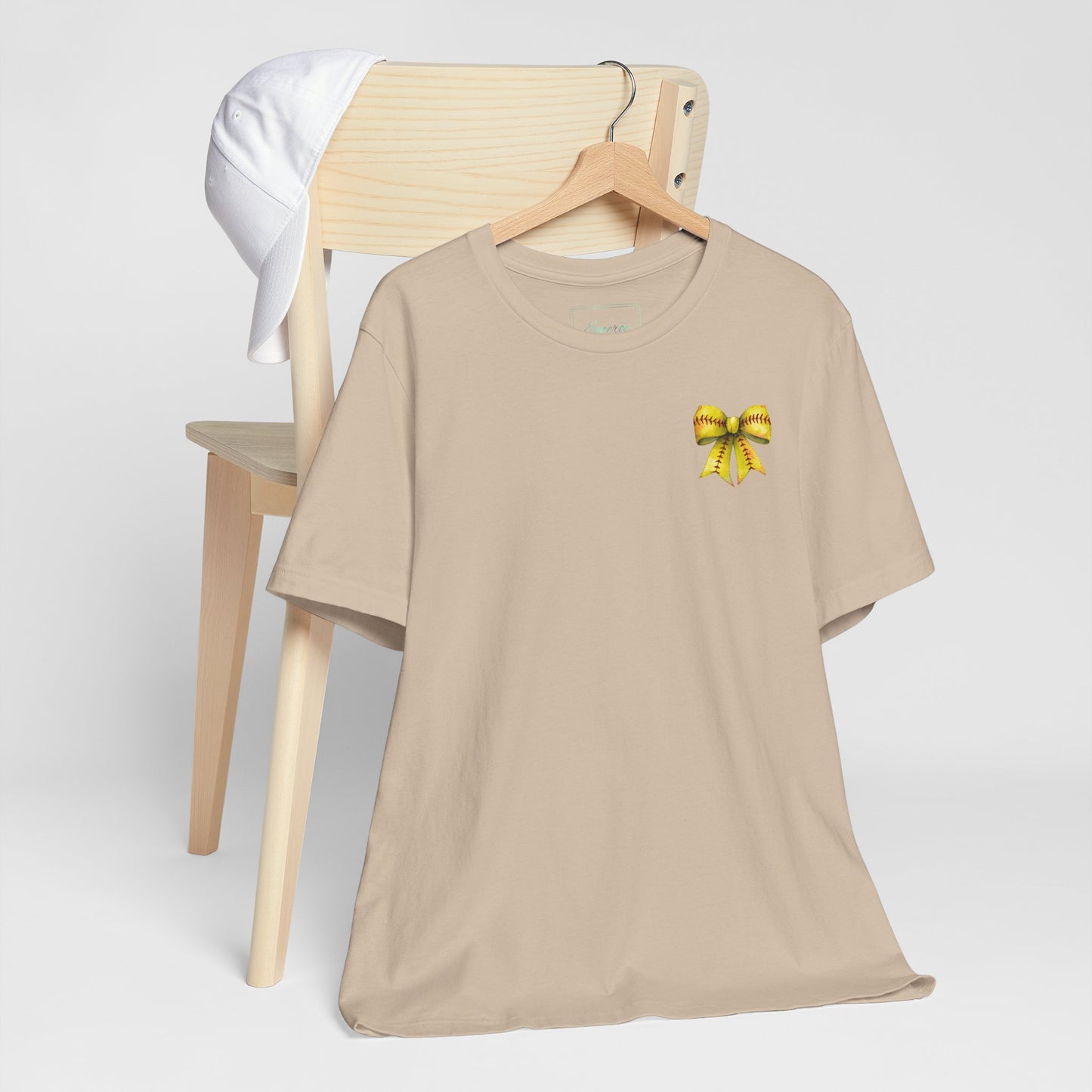 Coquette Bow Front Softball Mom  Rear T Shirt (Light)