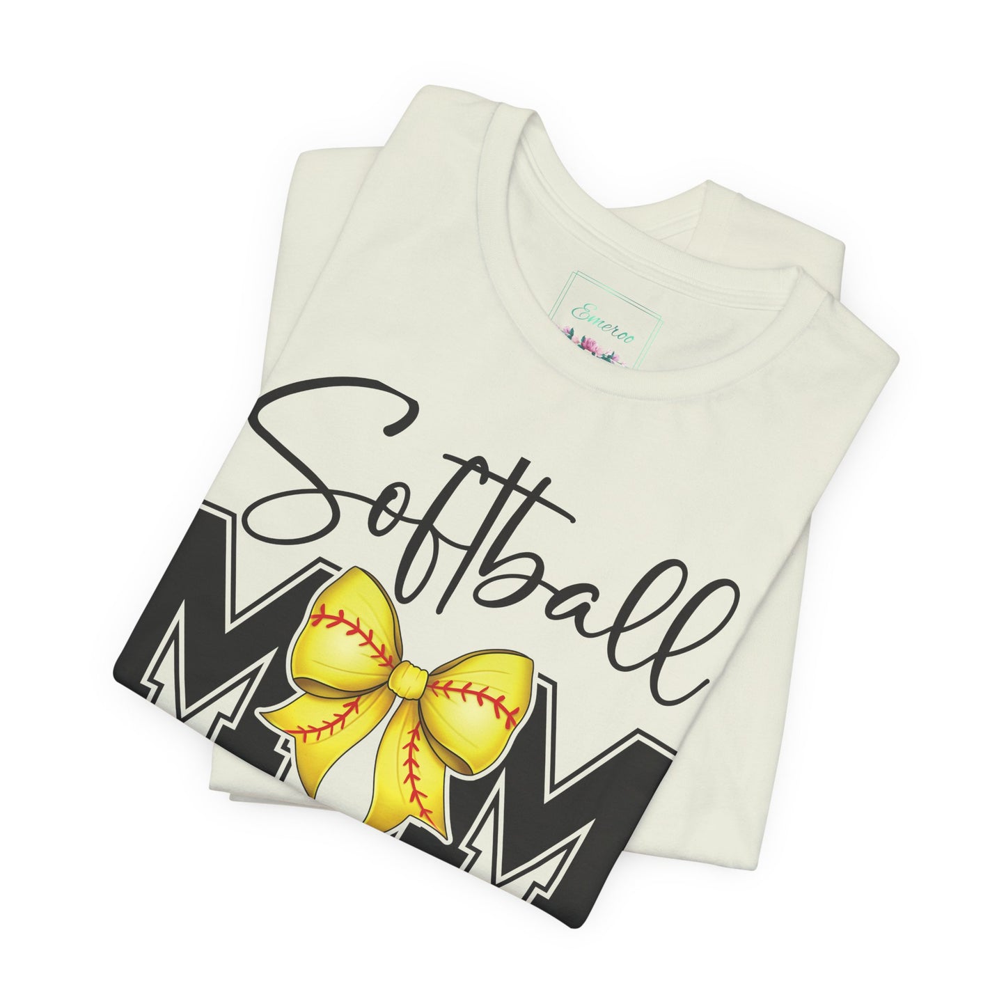Cursive Softball Mom Coquette Bow T Shirt (Light)