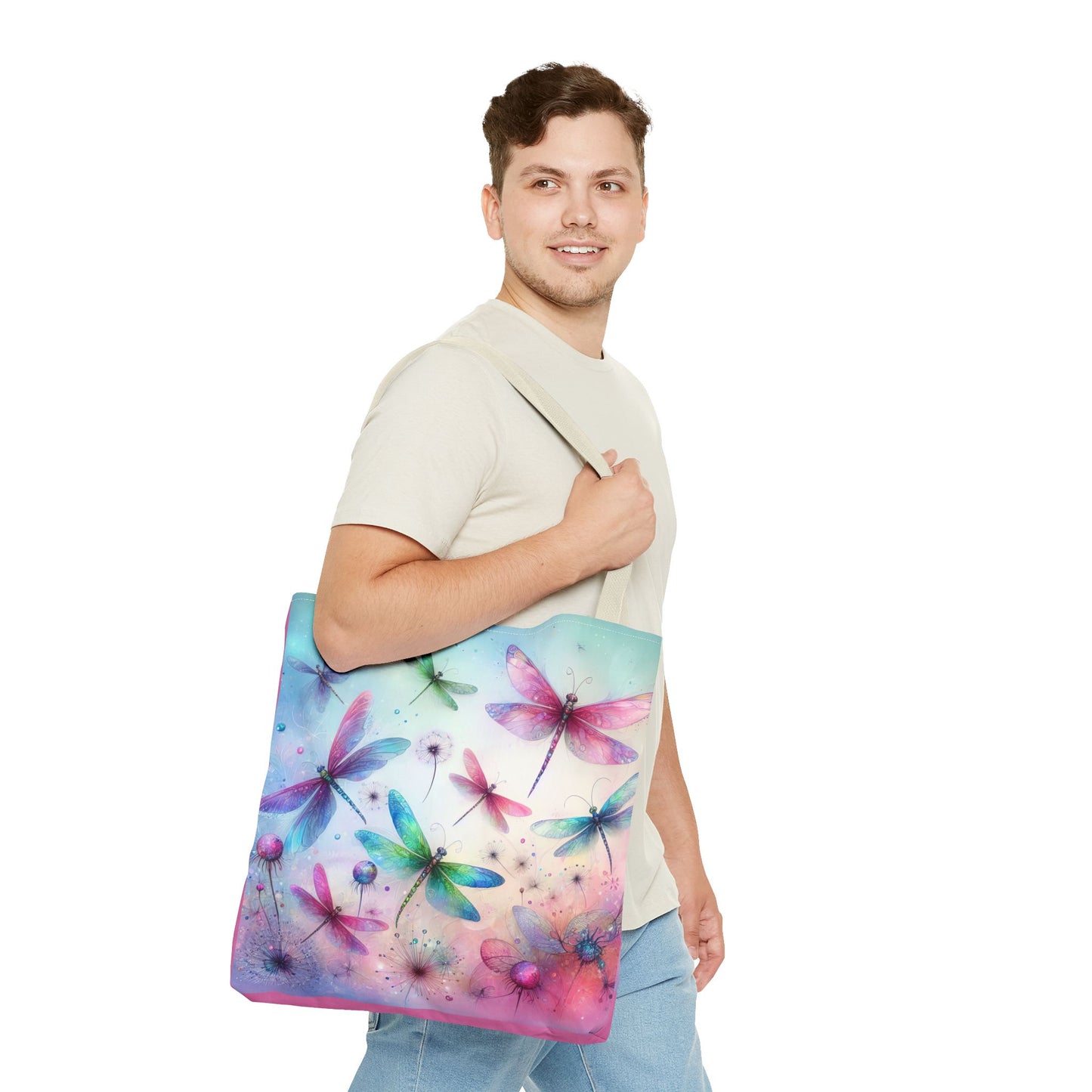 Dragonfly Tote Bag with Pastel Watercolor Design