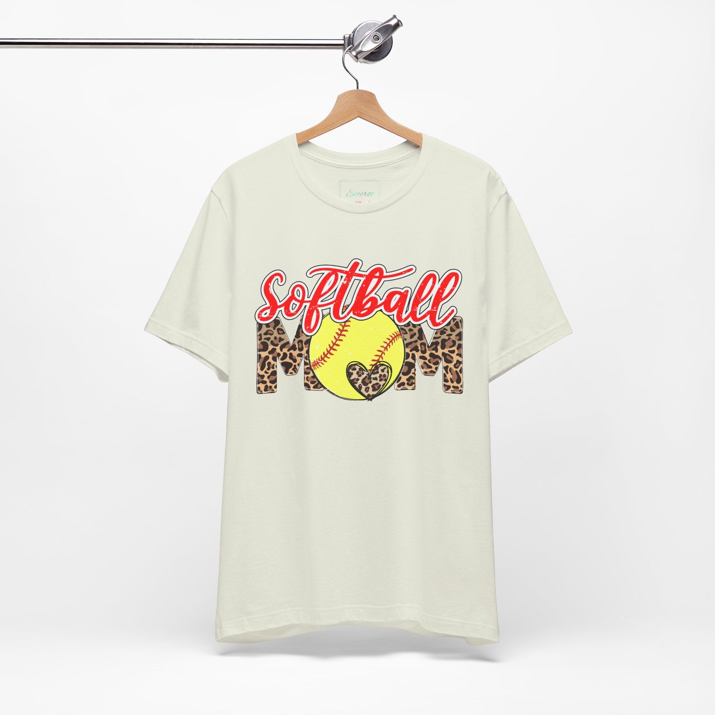 Red and Leopard Softball Mom T Shirt (Light)