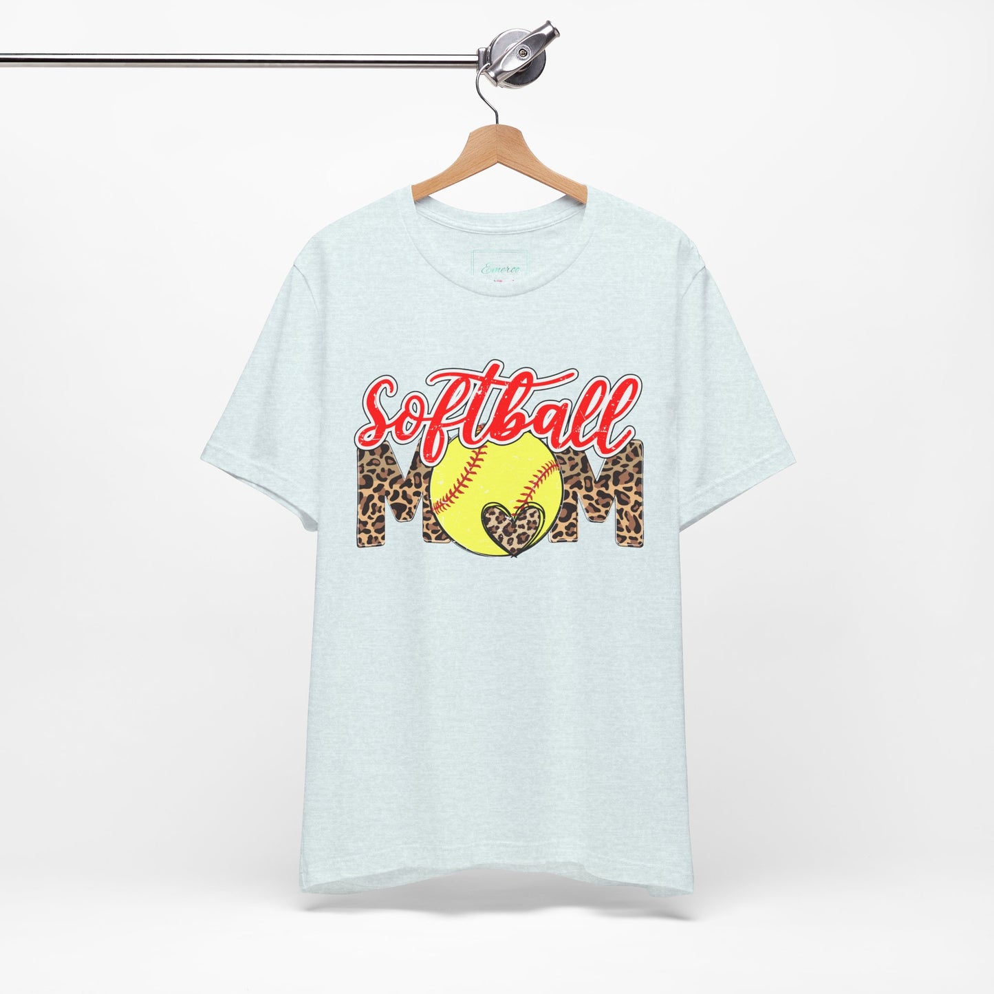 Red and Leopard Softball Mom T Shirt (Light)
