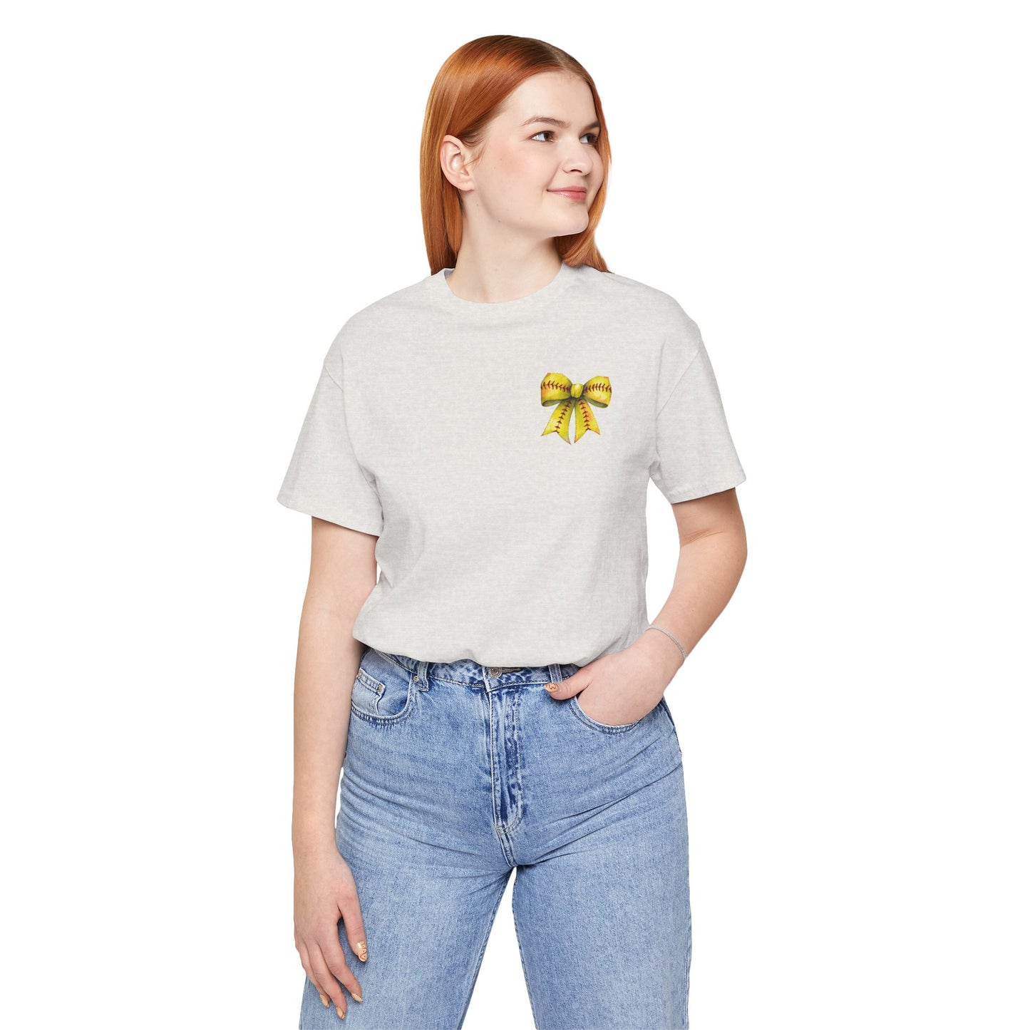 Coquette Bow Front Softball Mom  Rear T Shirt (Light)