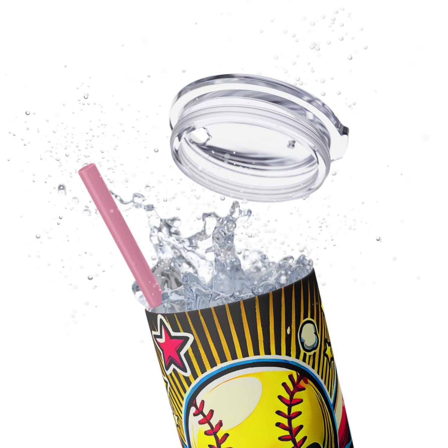 Cartoon Inspired Softball Mom Skinny Tumbler with Straw, 20oz