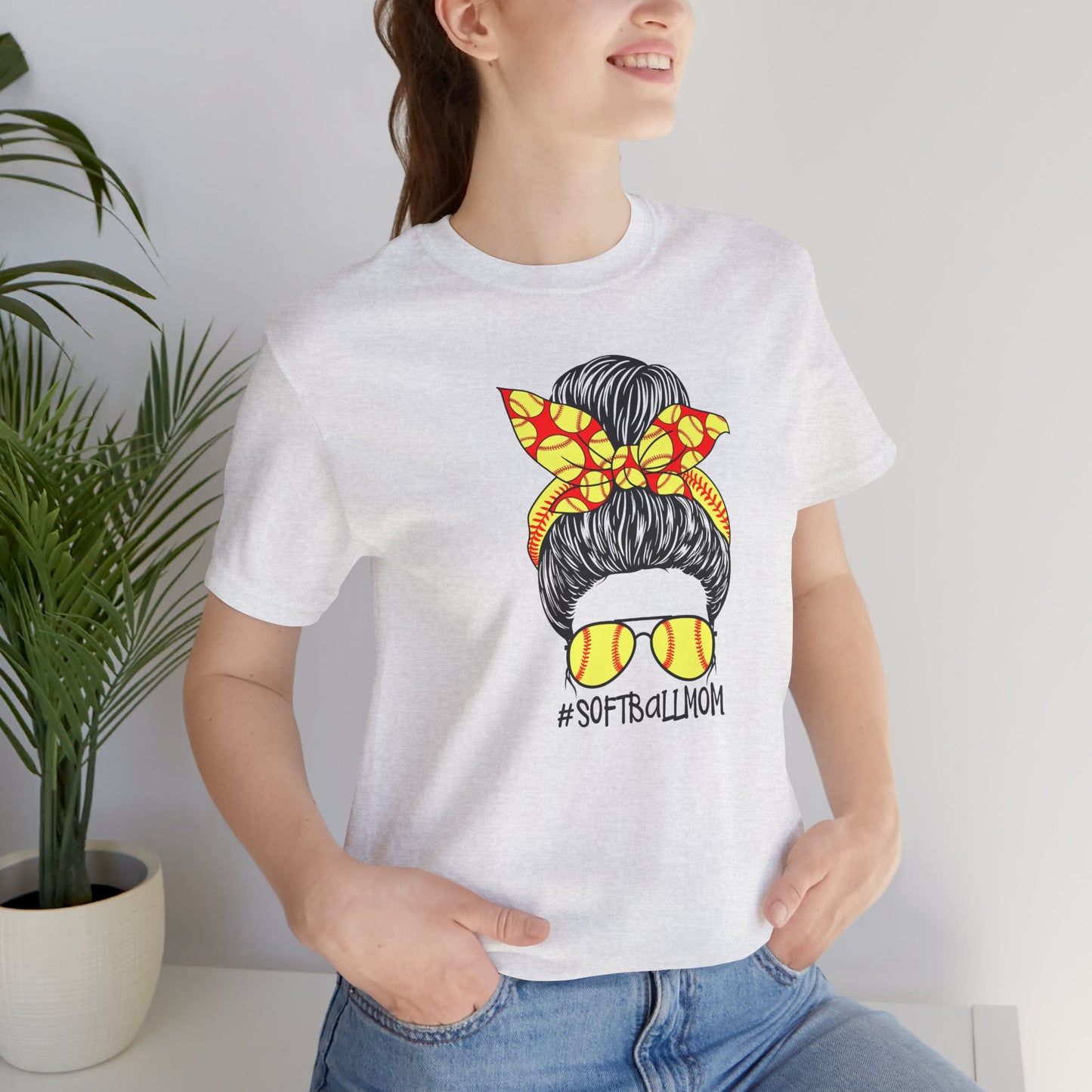 Softball Mom Messy Bun and Glasses T Shirt (Light)