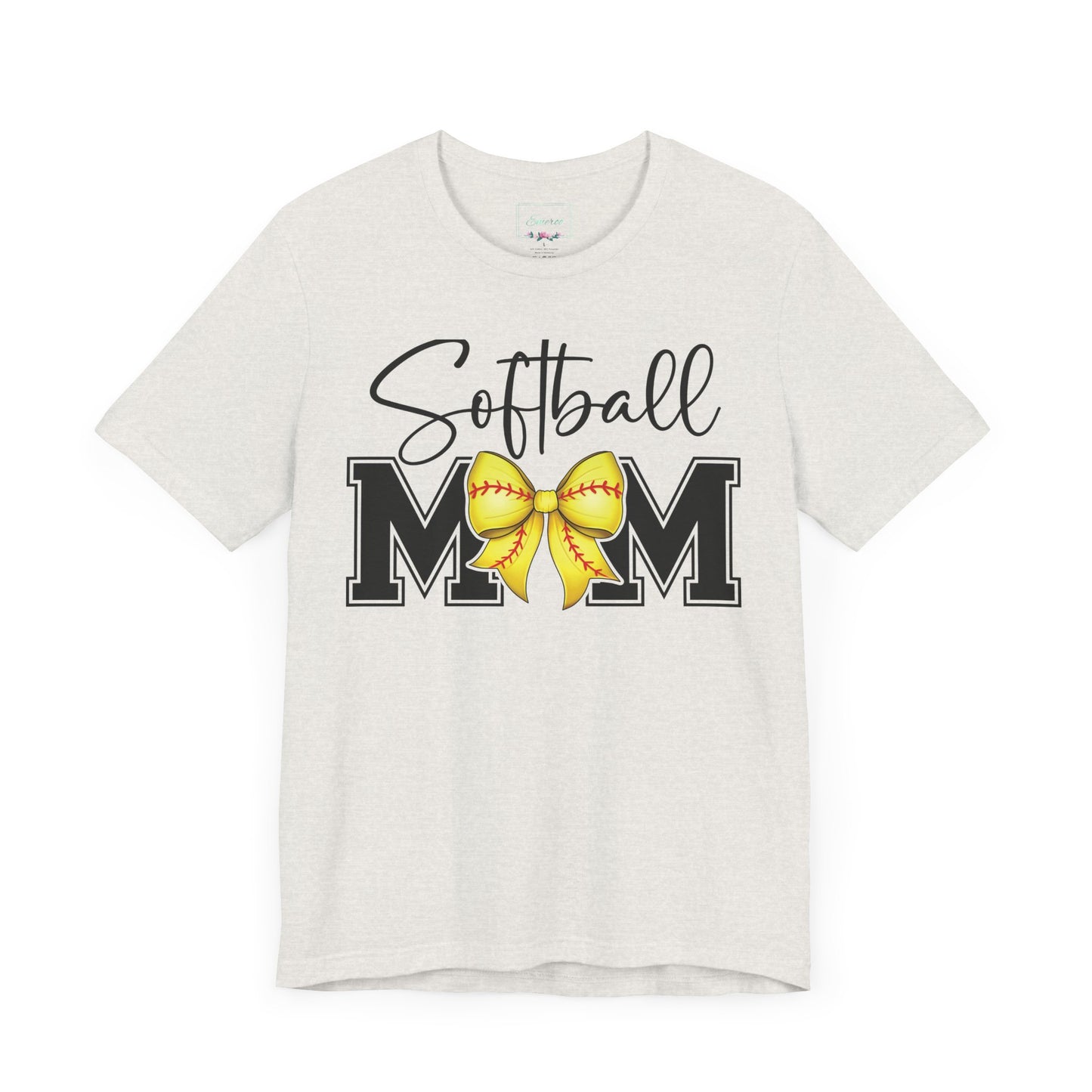 Cursive Softball Mom Coquette Bow T Shirt (Light)