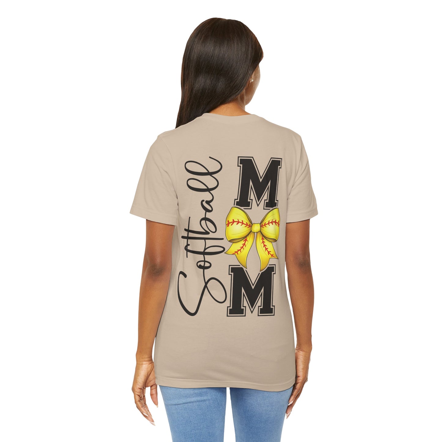 Coquette Bow Front Softball Mom  Rear T Shirt (Light)