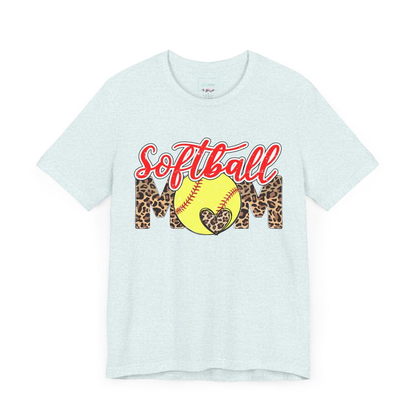 Red and Leopard Softball Mom T Shirt (Light)