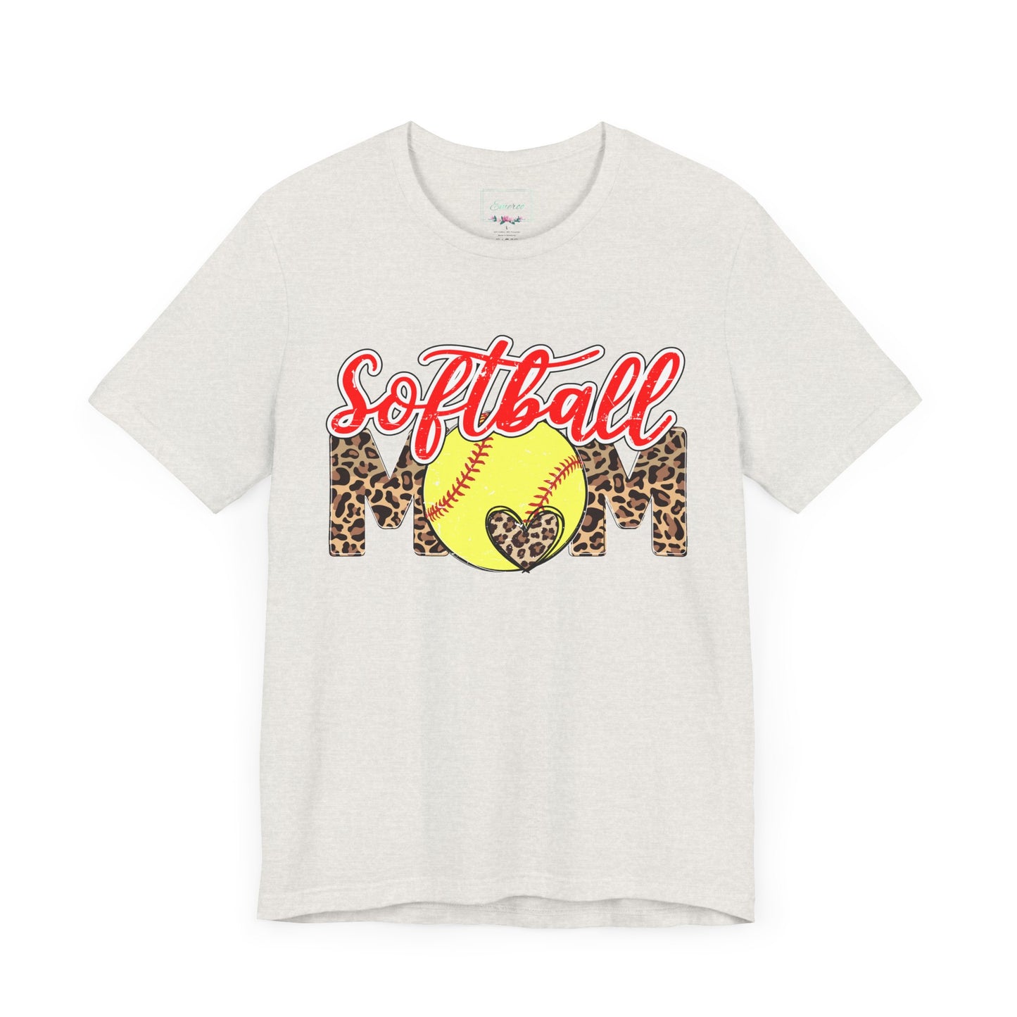 Red and Leopard Softball Mom T Shirt (Light)