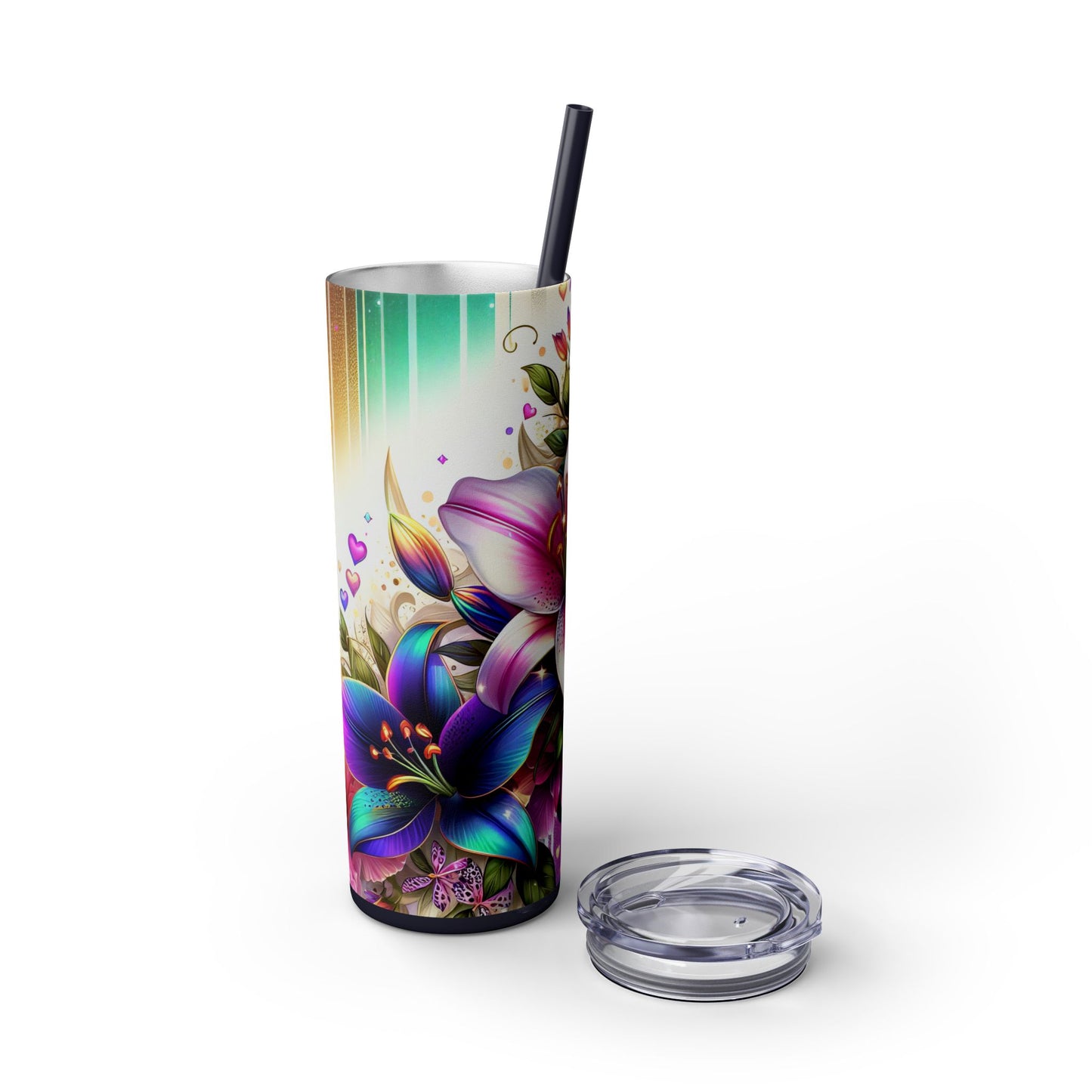 Colorful Orchid Skinny Tumbler with Straw, 20oz