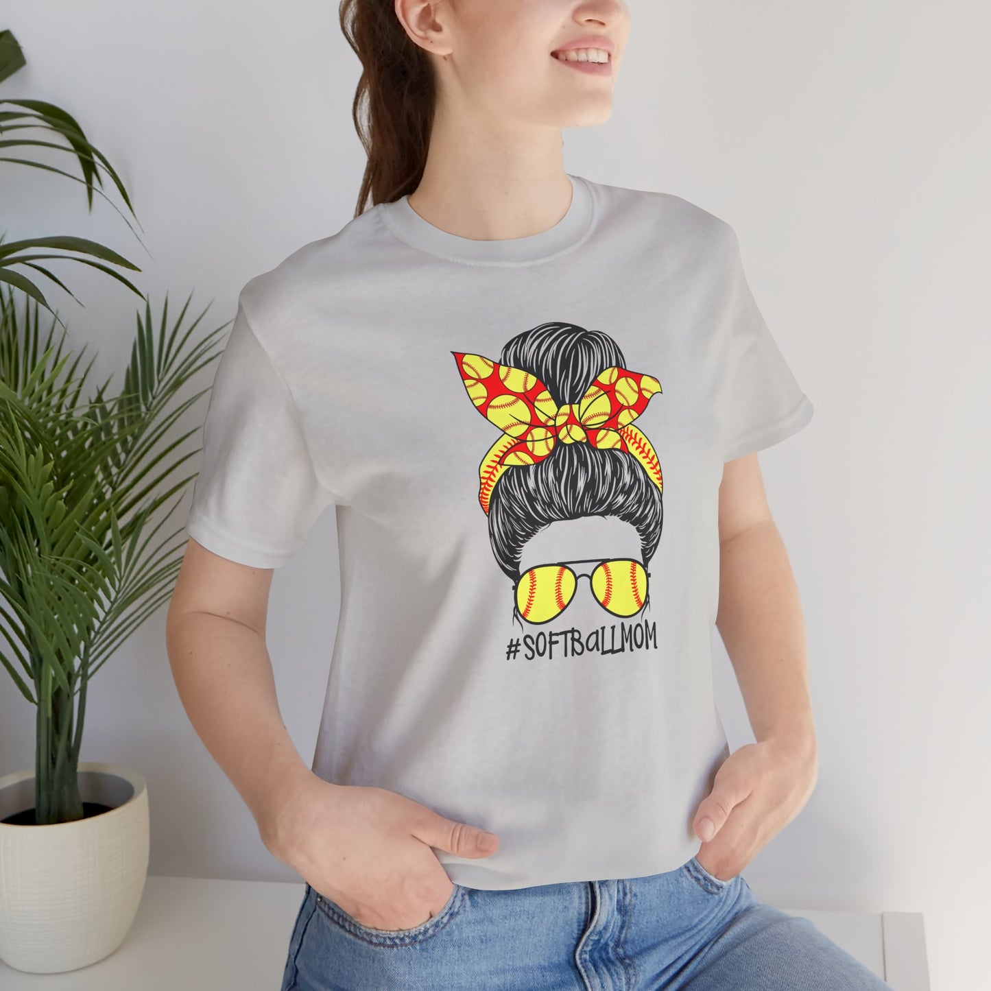 Softball Mom Messy Bun and Glasses T Shirt (Light)