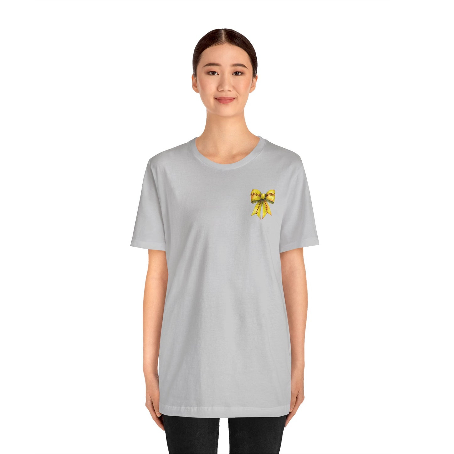 Coquette Bow Front Softball Mom  Rear T Shirt (Light)
