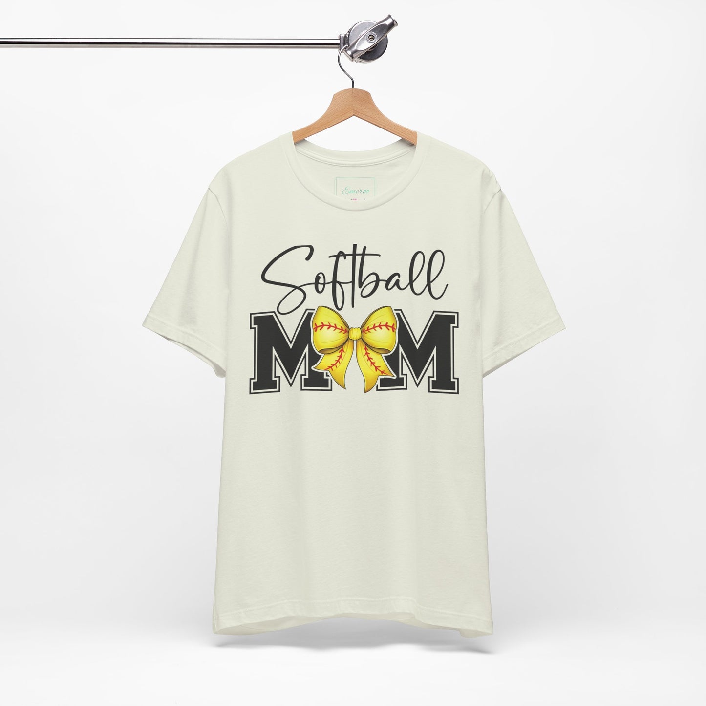 Cursive Softball Mom Coquette Bow T Shirt (Light)