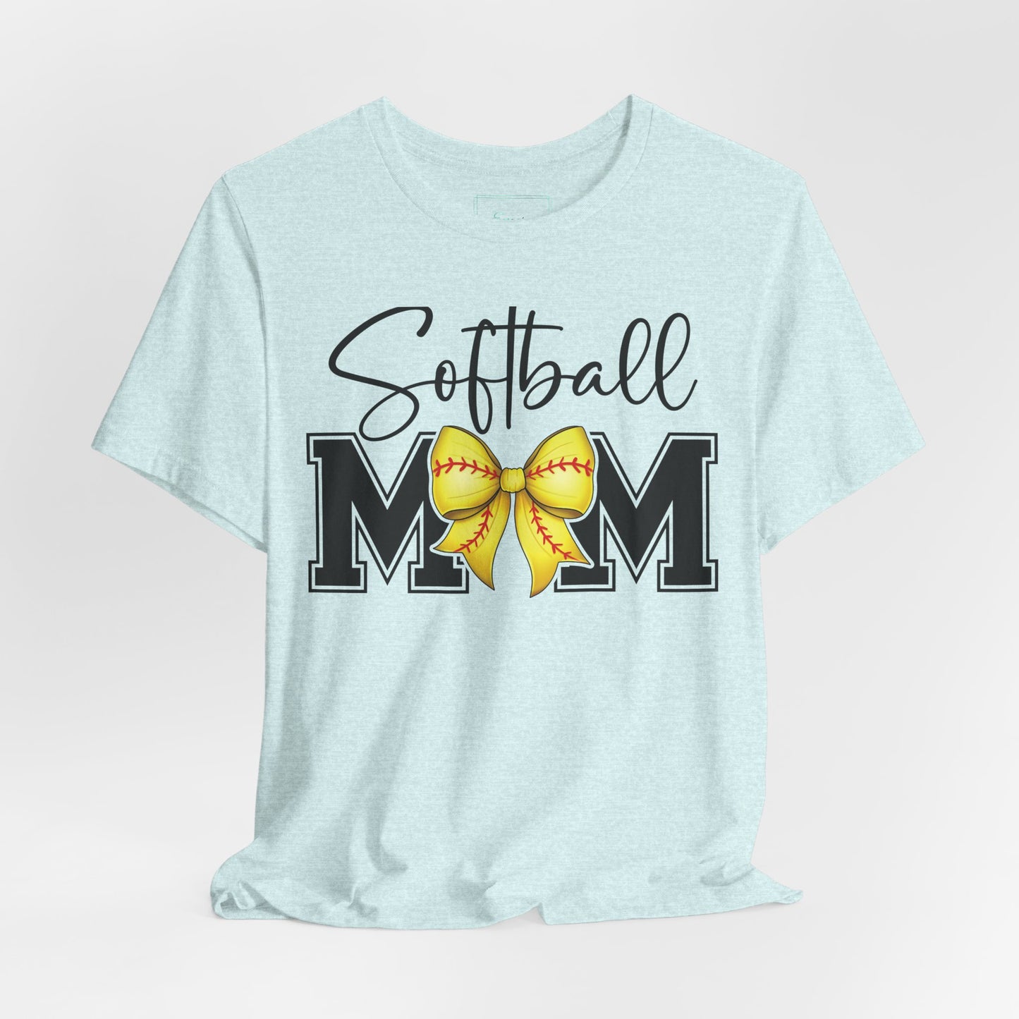 Cursive Softball Mom Coquette Bow T Shirt (Light)