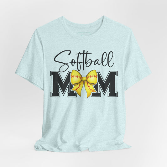 Cursive Softball Mom Coquette Bow T Shirt (Light)