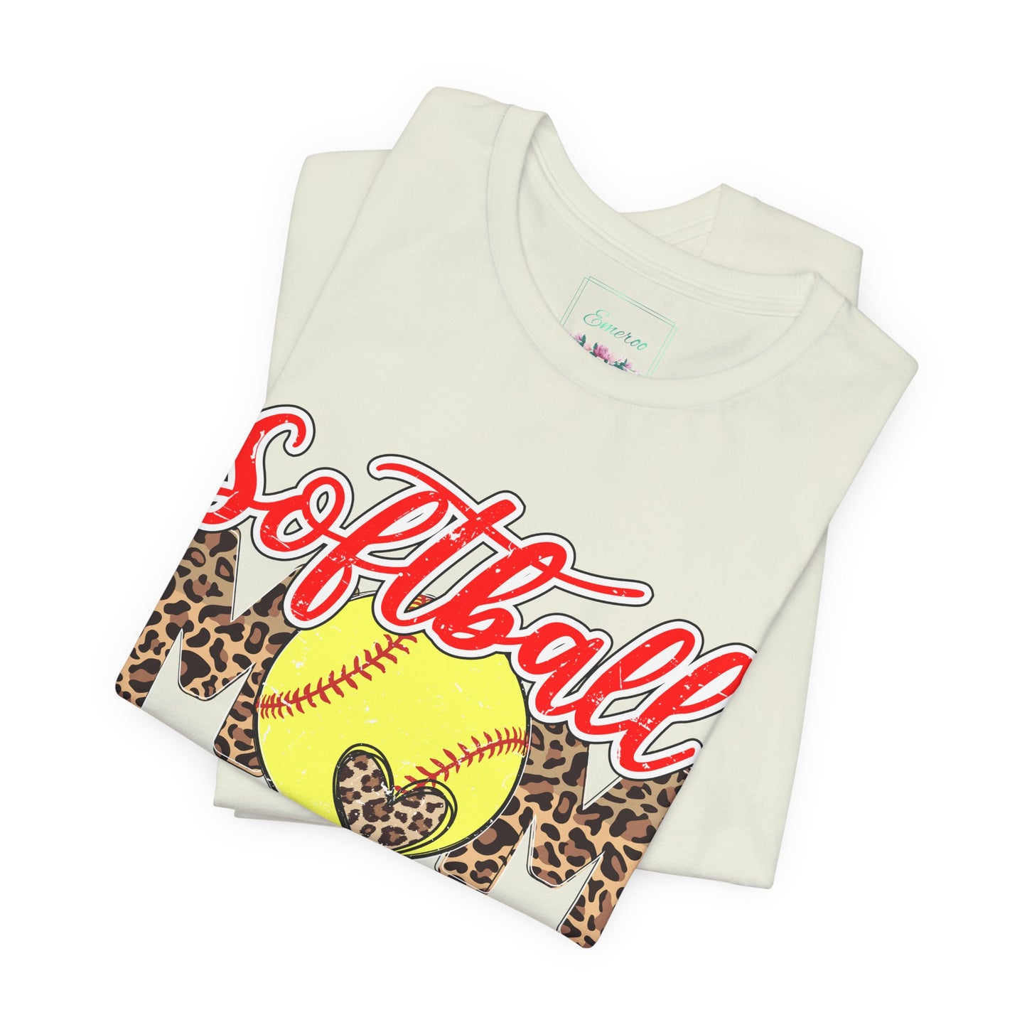 Red and Leopard Softball Mom T Shirt (Light)