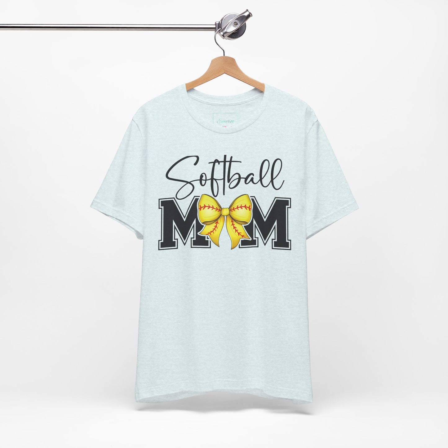 Cursive Softball Mom Coquette Bow T Shirt (Light)