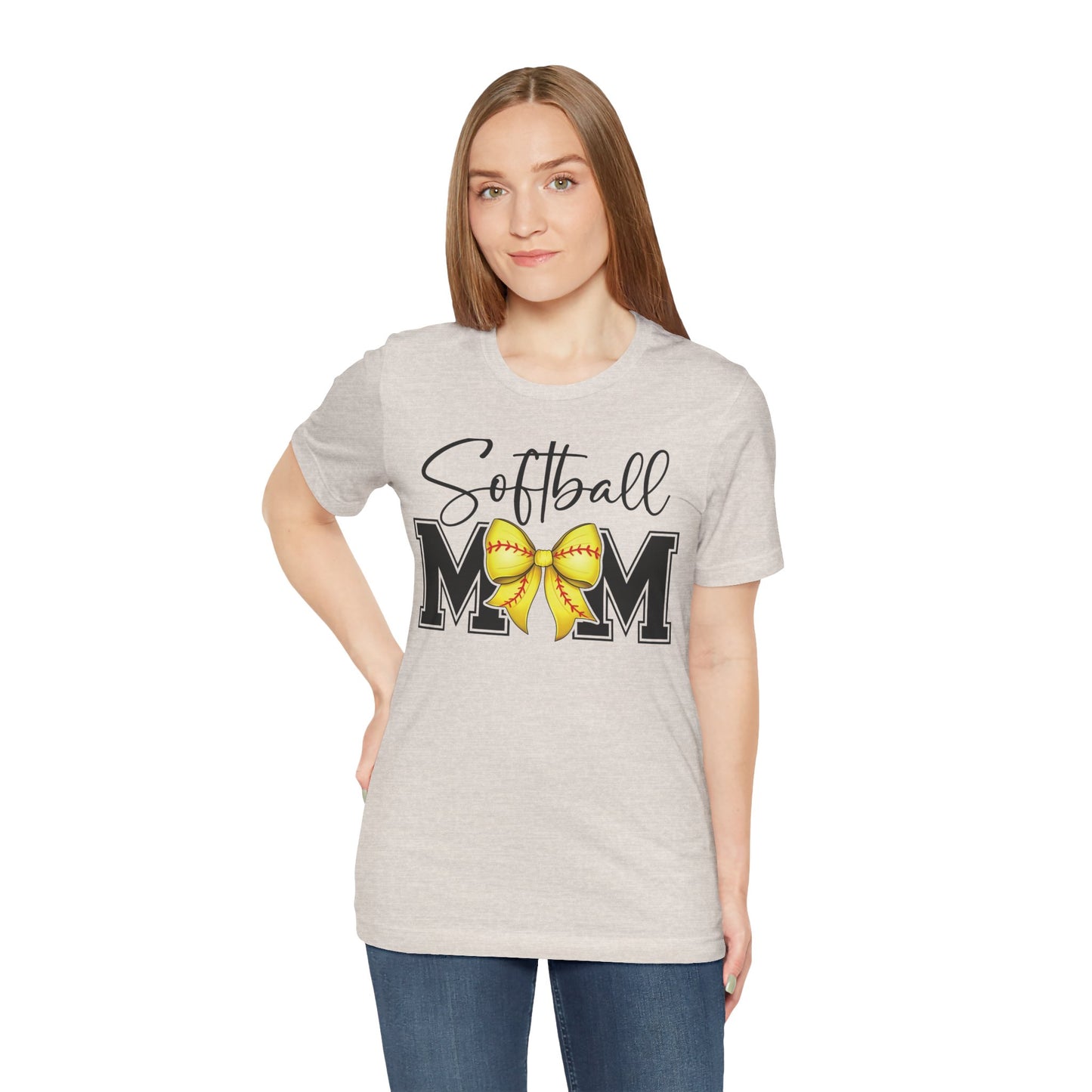 Cursive Softball Mom Coquette Bow T Shirt (Light)