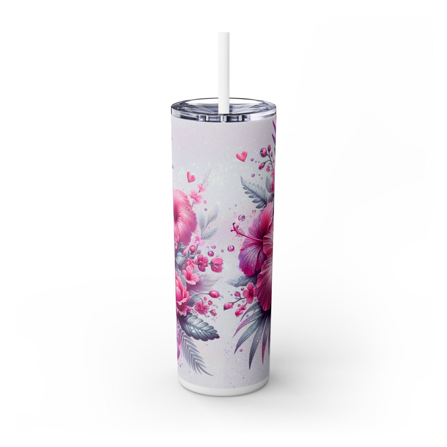 Pink Hummingbird Skinny Tumbler with Straw, 20oz