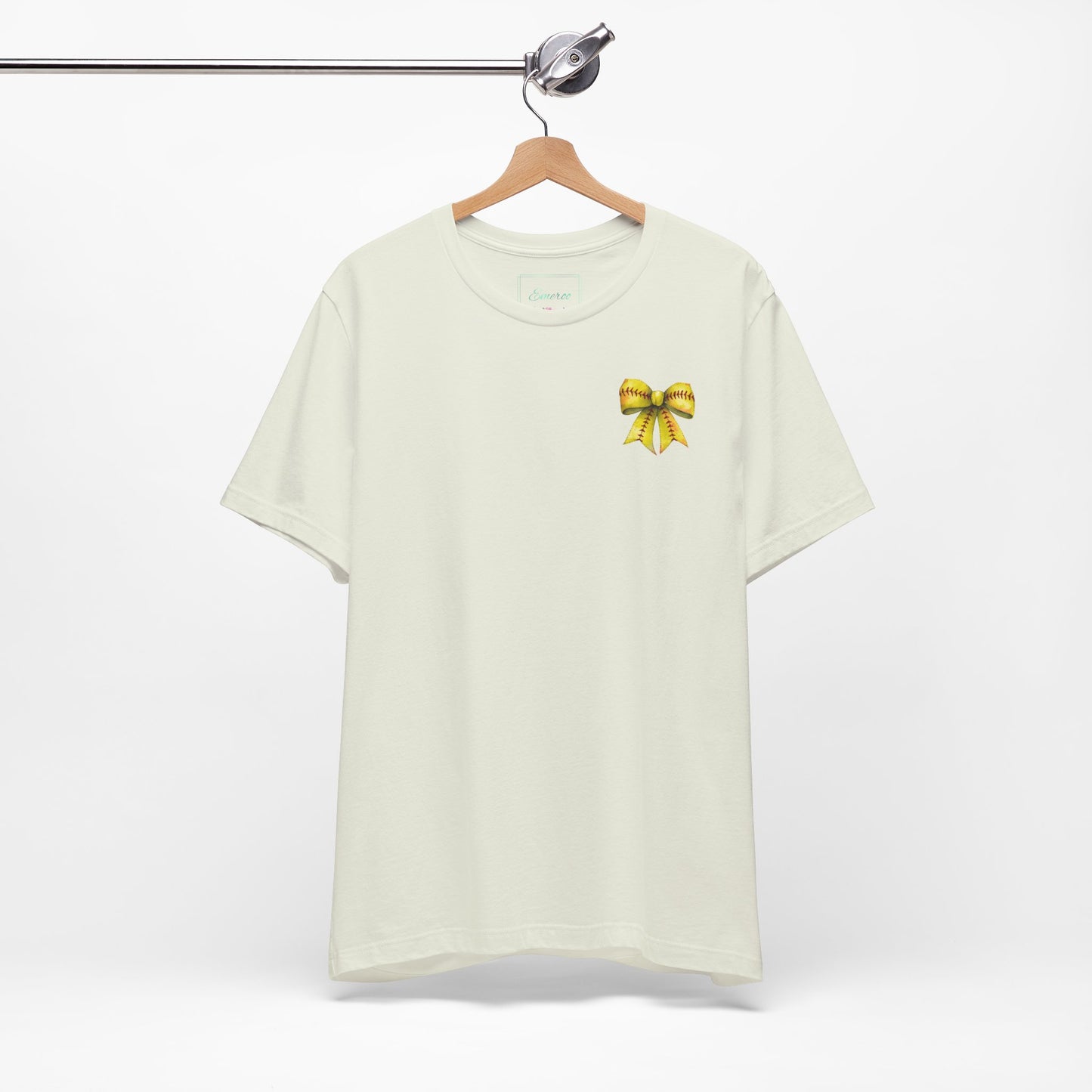 Coquette Bow Front Softball Mom  Rear T Shirt (Light)