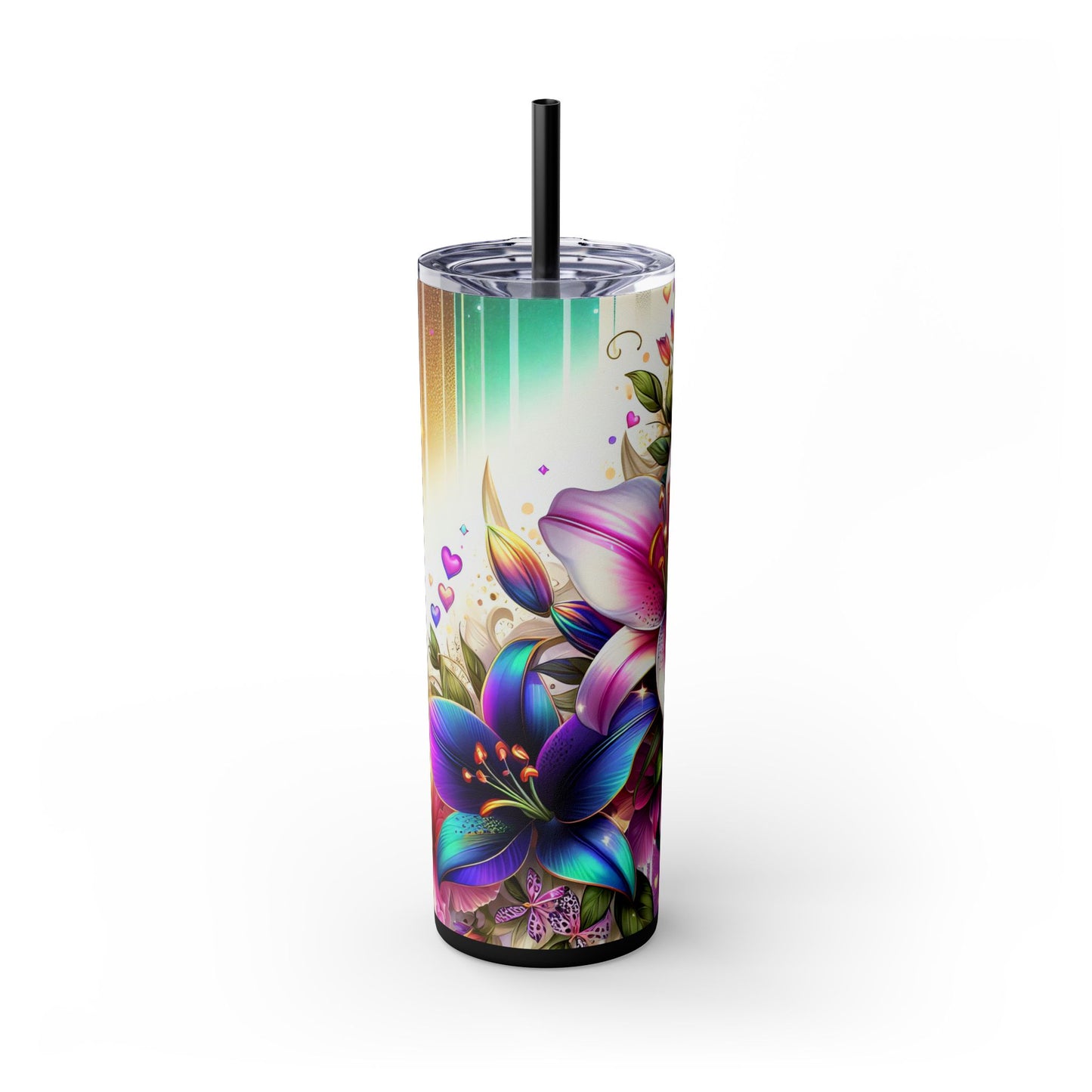 Colorful Orchid Skinny Tumbler with Straw, 20oz