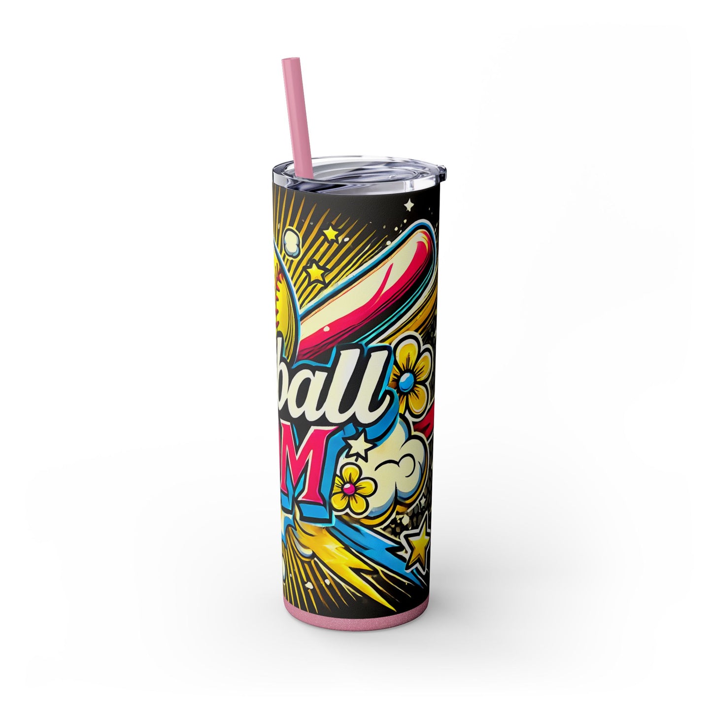 Cartoon Inspired Softball Mom Skinny Tumbler with Straw, 20oz