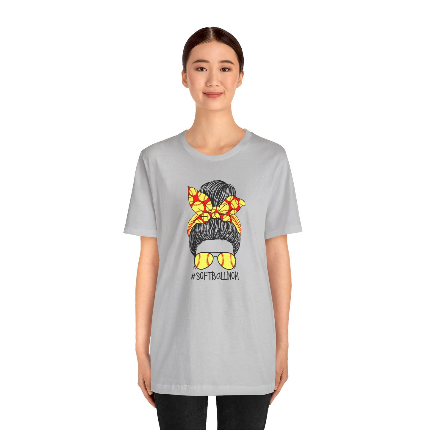 Softball Mom Messy Bun and Glasses T Shirt (Light)