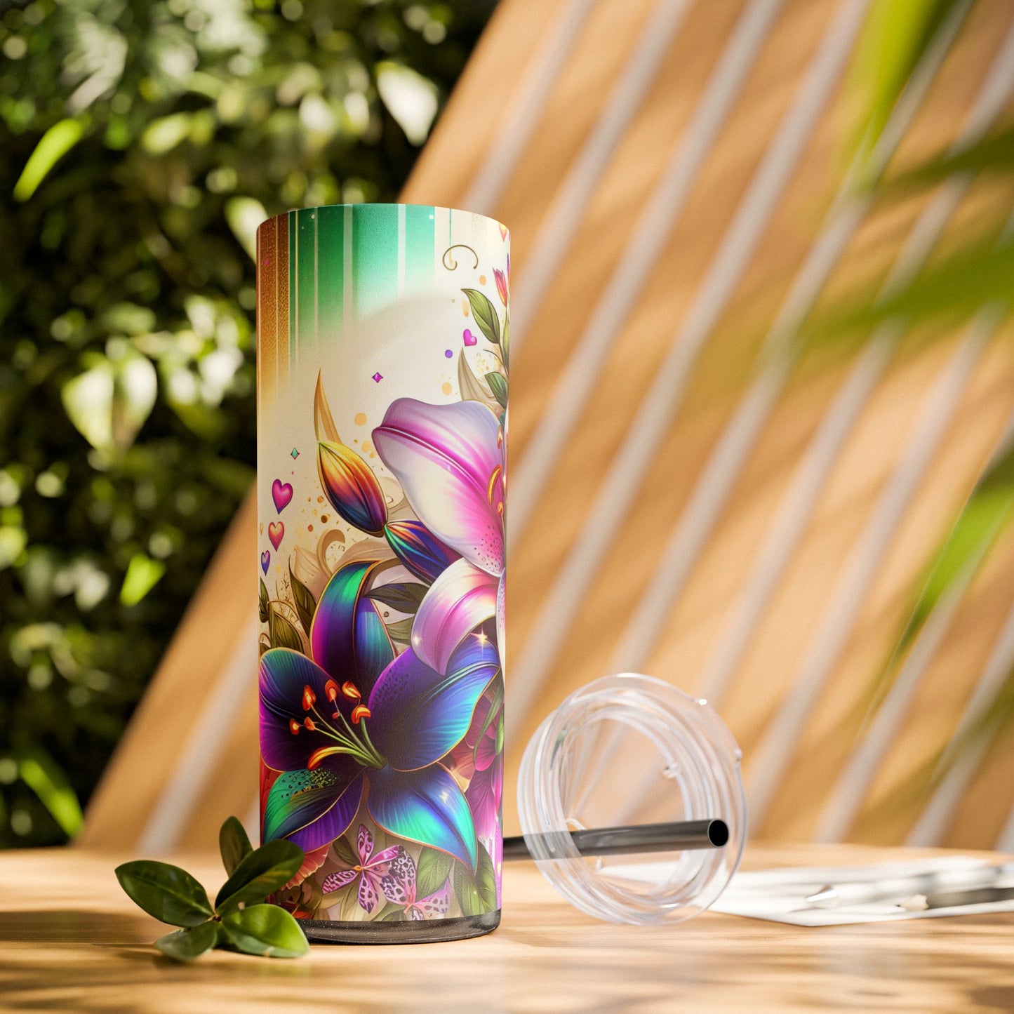 Colorful Orchid Skinny Tumbler with Straw, 20oz