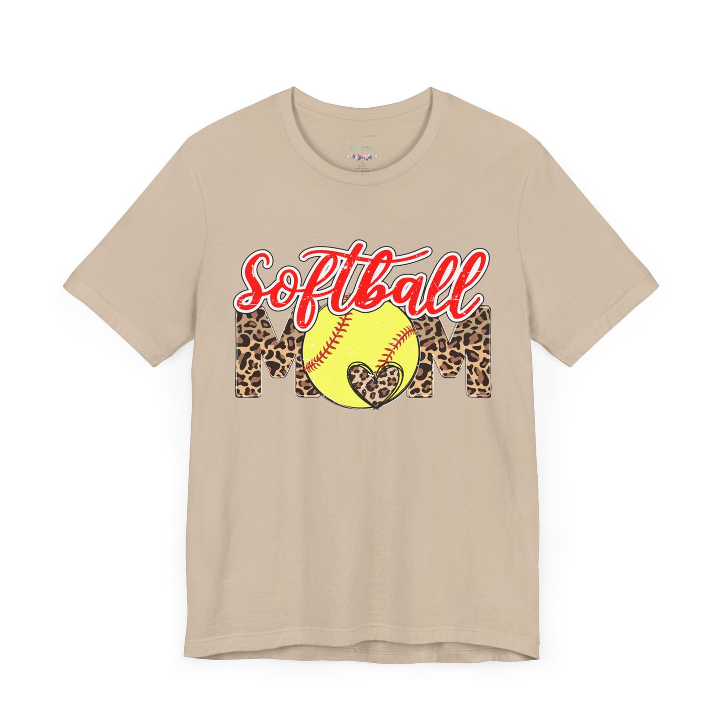 Red and Leopard Softball Mom T Shirt (Light)
