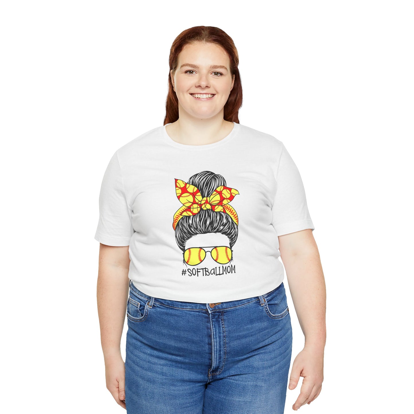 Softball Mom Messy Bun and Glasses T Shirt (Light)