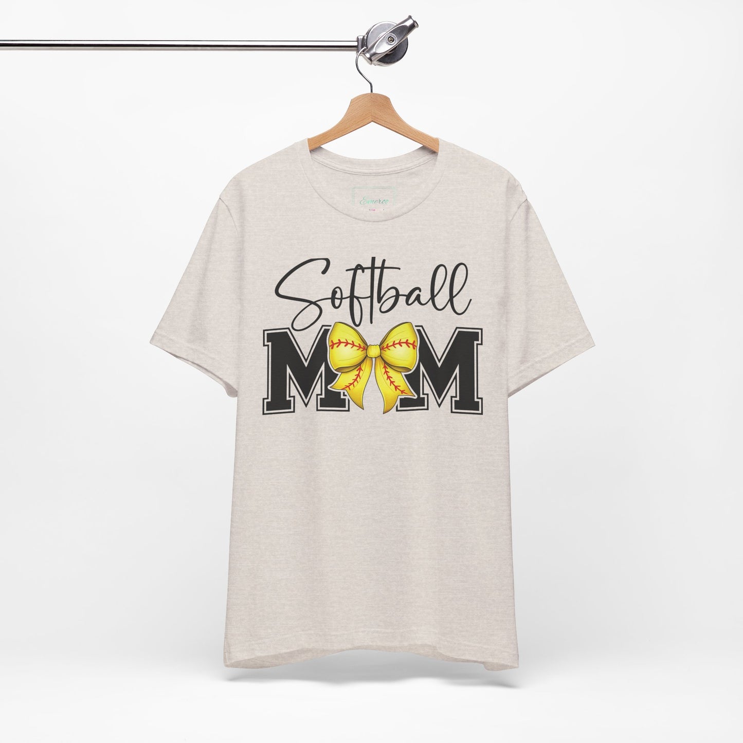 Cursive Softball Mom Coquette Bow T Shirt (Light)