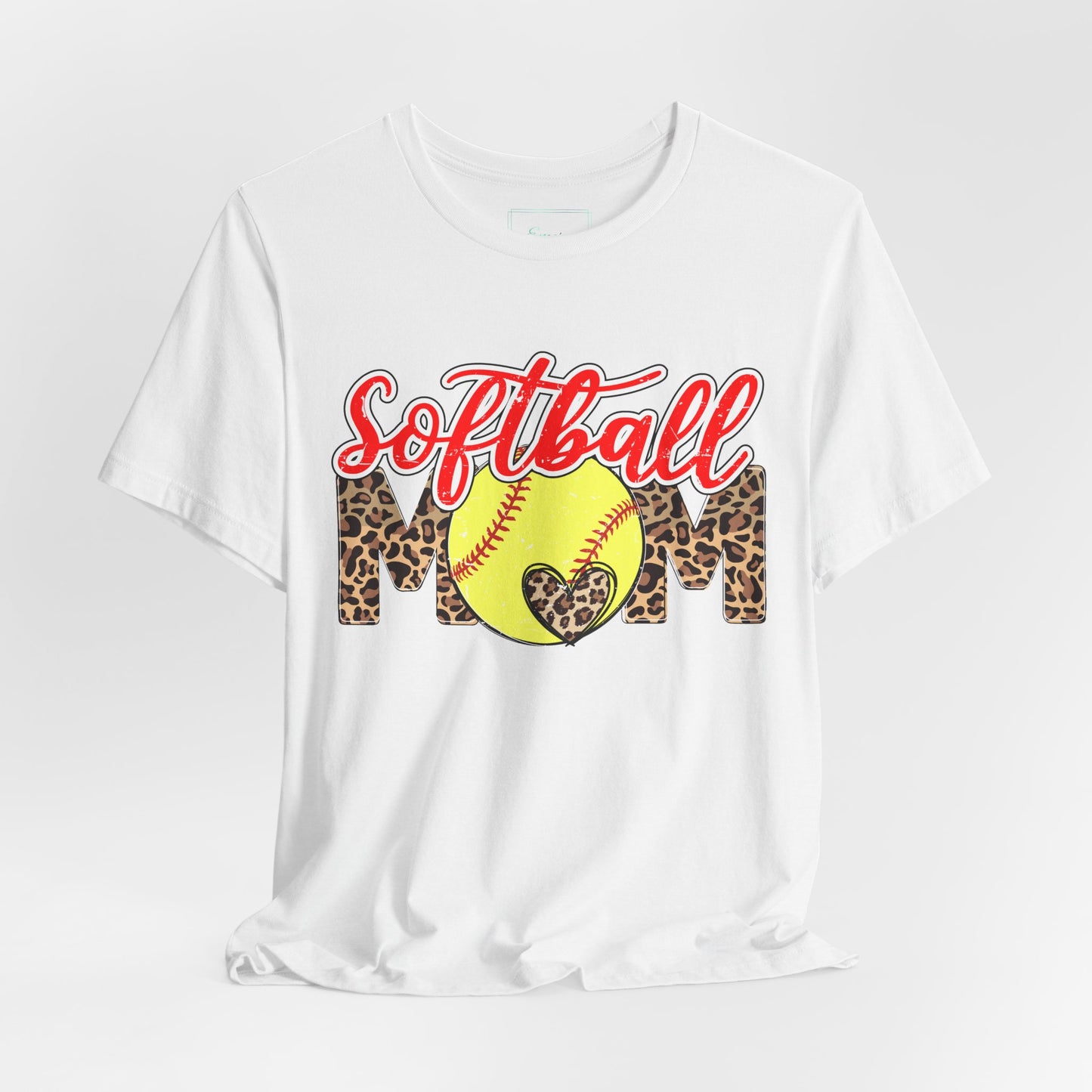 Red and Leopard Softball Mom T Shirt (Light)