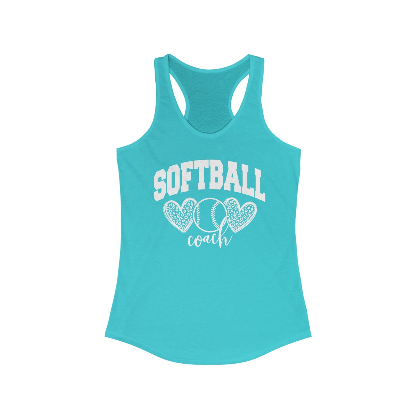 Women's Racerback Tank Softball Coach Hearts Baseball (White)