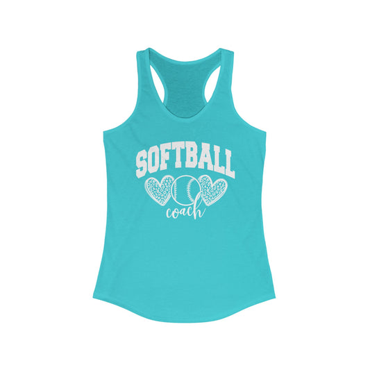 Women's Racerback Tank Softball Coach Hearts Baseball (White)