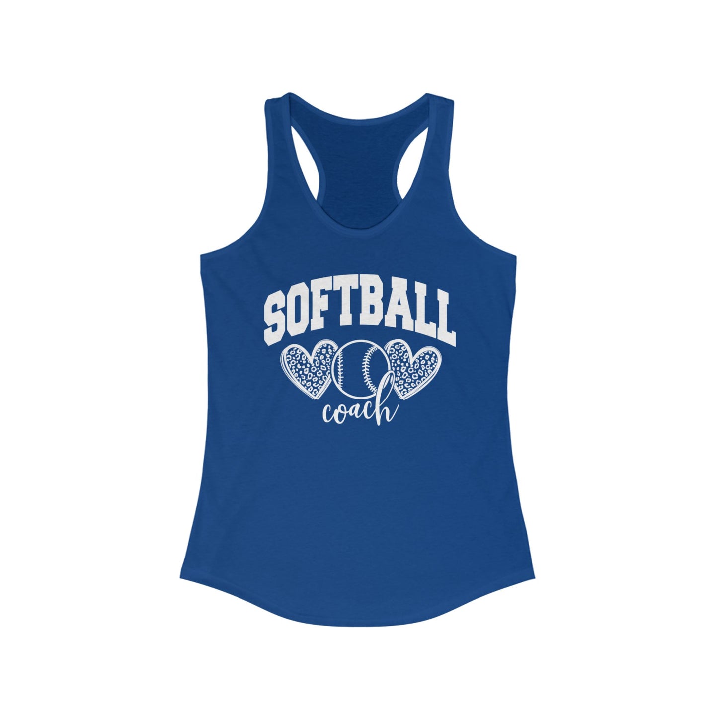 Women's Racerback Tank Softball Coach Hearts Baseball (White)